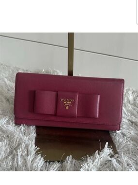 Prada Saffiano Bow Continental Wallet - Burgundy